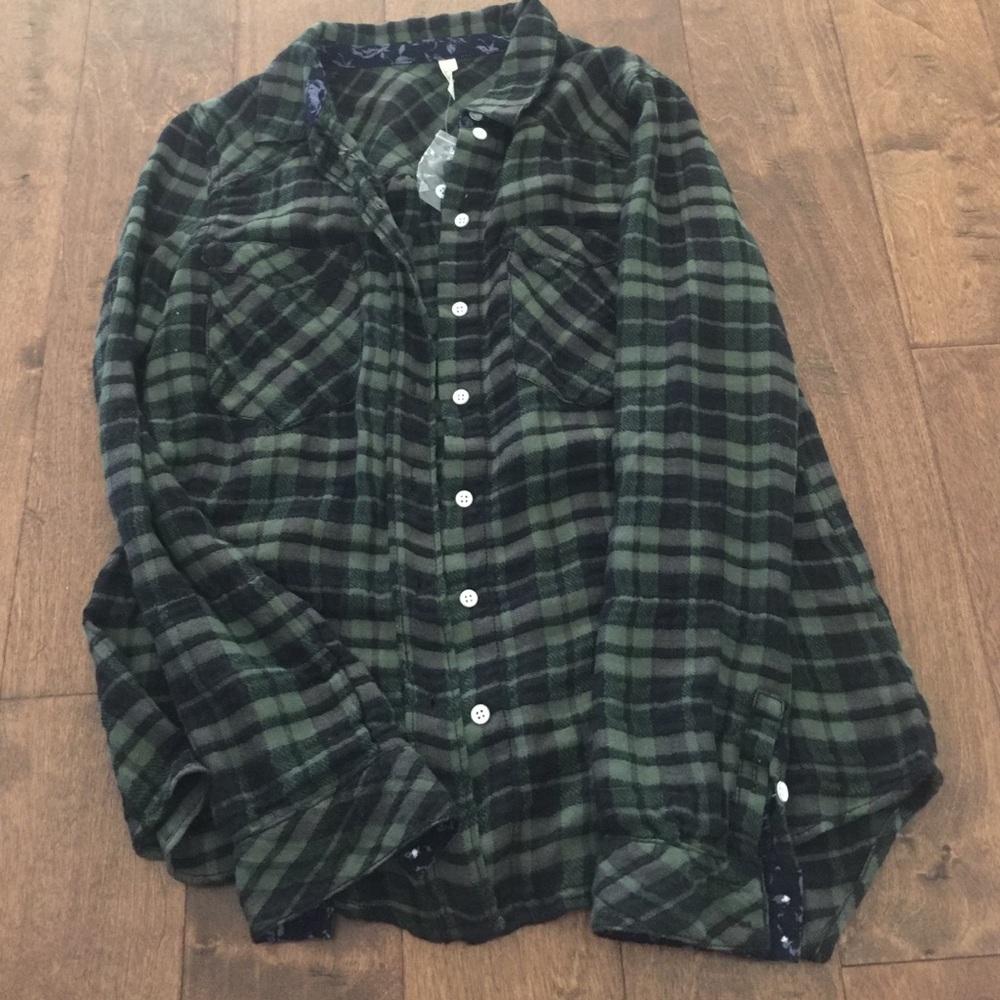 Free People Plaid Buttondown Top GUC